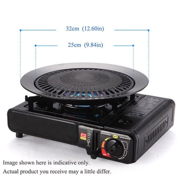 Jierger 12.6in Round Iron Korean BBQ Grill Plate Barbecue Non-stick Pan Set with Holder Set Portable Stove Korean Grill Pan Cast Iron Indoor