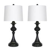Grandview Gallery 28.5” Oiled Bronze USB Port Table Lamp Set w/ White Linen Shade, USB Charger in Lamp Base