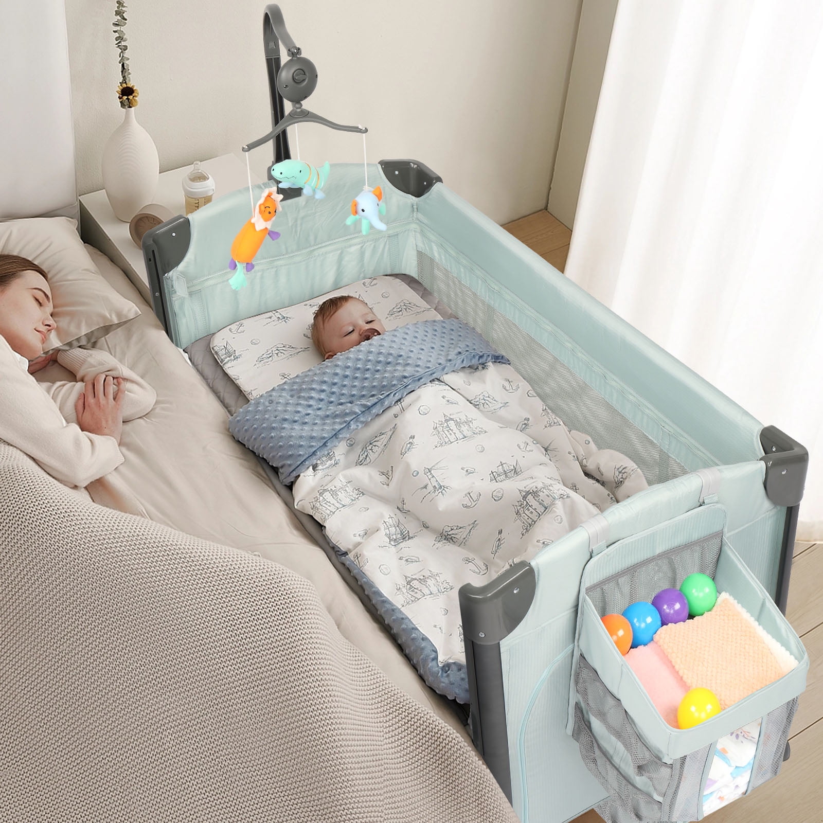 JOYMOR Folding Bedside Sleeper Baby Portable Crib with
