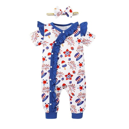 

MuZeFu Baby Girl Clothes 6-9 Months Clearance Independence Day Toddler Girls And Boys Kids Printing Jumpsuit Playsuit Strap Romper Summer Outfits Clothes
