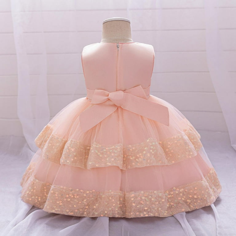 Pejock Baby Girl Pageant Dress with Beads & Bow - Sleeveless Round Neck  Mesh Princess Gown for Performances, Birthdays 6M-3Y | Formal Outfit -  Walmart.com