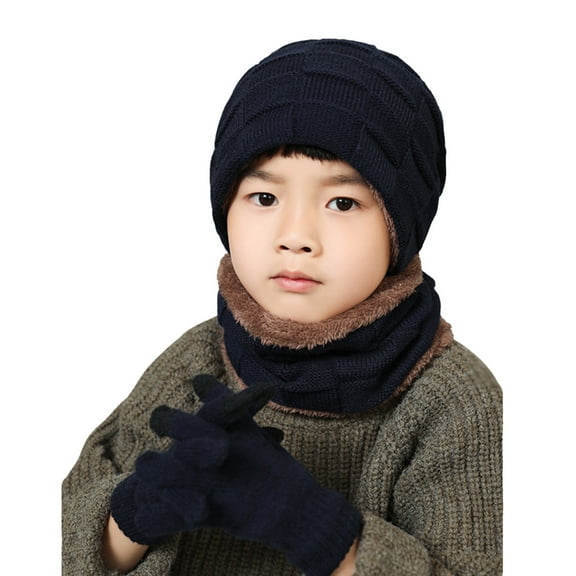 Boys And Toddler Winter Beanie Hat Scarf Gloves Set Thick Knitted Warm Toddler Lined Cap Neck Warmer Gloves for Little Boys Girls