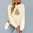 thumbnail image 6 of Aboser Christmas Graphic Sweatshirt Women Gift Tree Print Shirts Cozy Fleece Long Sleeve Sweatshirts Soft Holiday Pullover Winter Tops Khaki S, 6 of 7