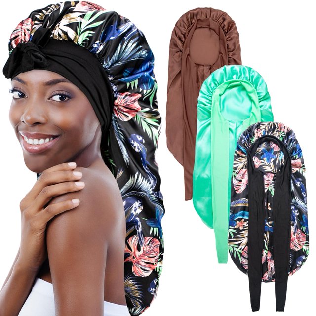 Gorros de satén de seda WOZUTUNT para mujeres negras que duermen (3 unidades)