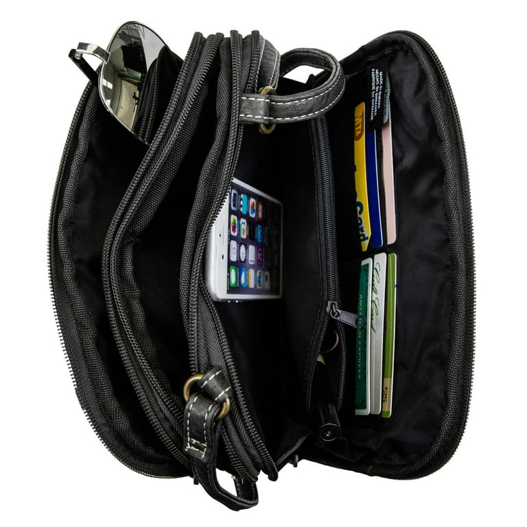 MultiSac Zippy Triple Compartment Crossbody Bag, Black: Handbags