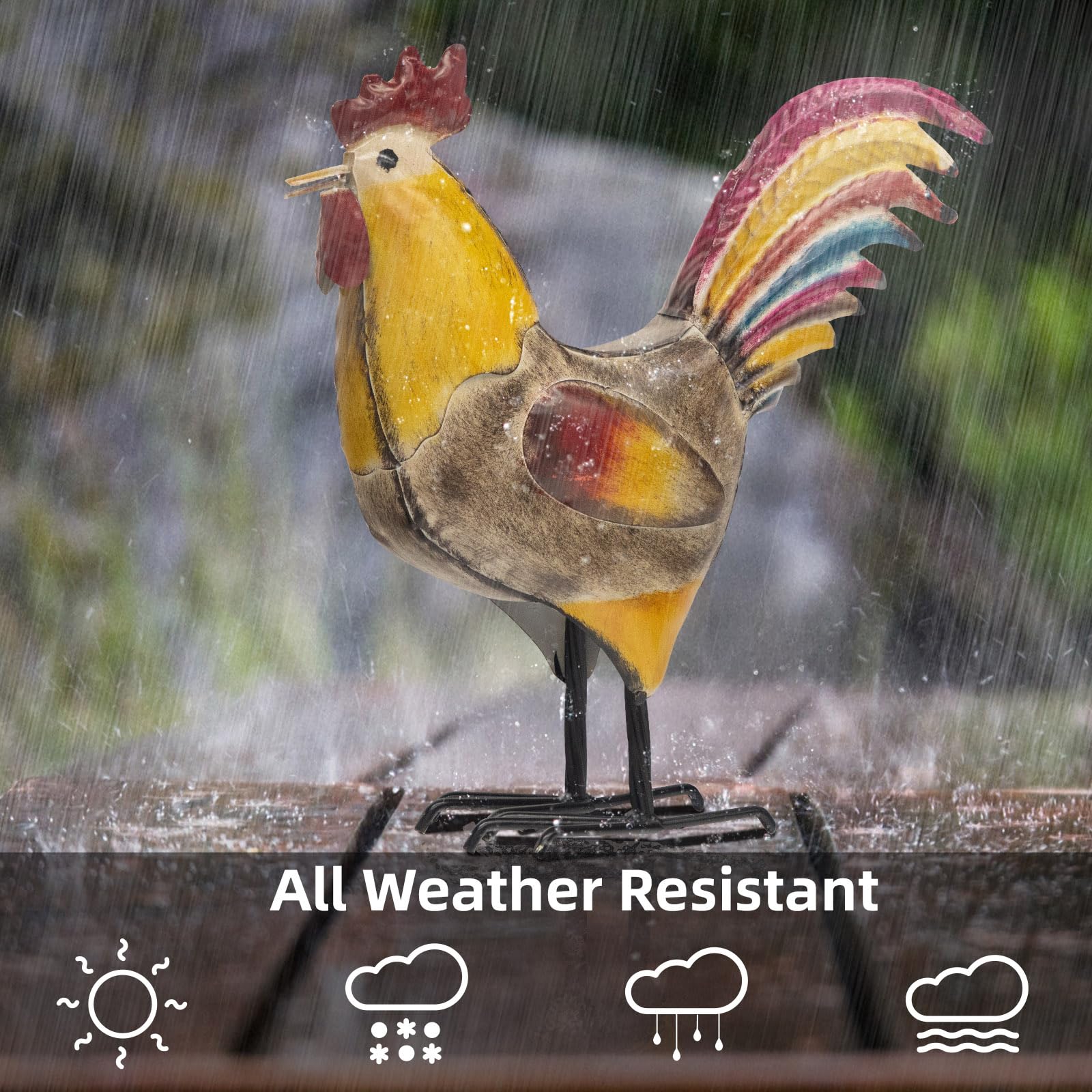 MODE HOME Metal Rooster and Hen Statues Set of 2, Indoor Outdoor Chicken Yard Art Decorations, Farmhouse Kitchen Table Garden Patio Lawn Decor, Gray Yellow Sculptures 12.2x11.5 Inch