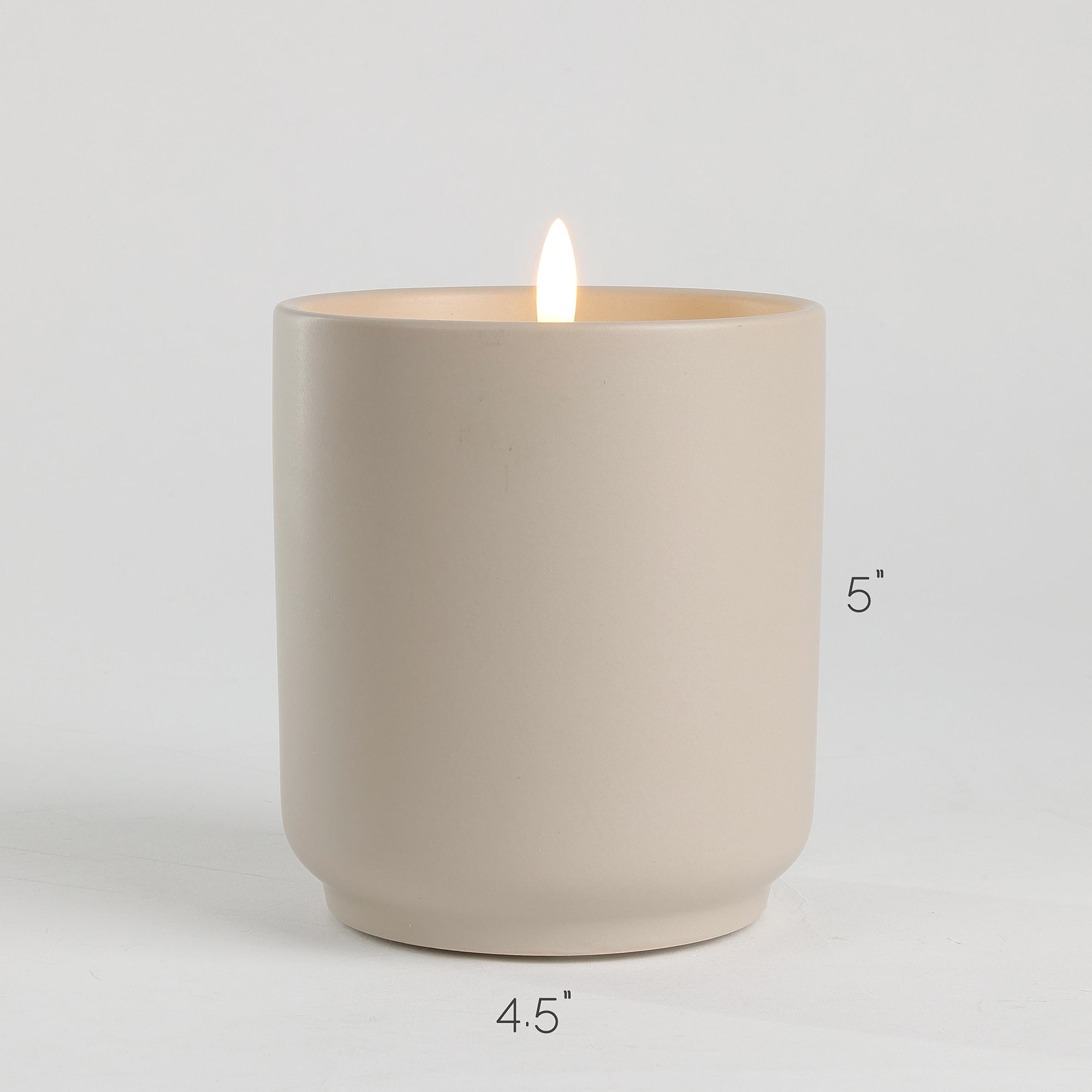 LumiPur Stoneware Flameless LED Wax Candle, 360-Degree Glow Trimmer, 4.5” x 5”, Sand