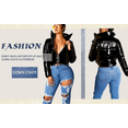 thumbnail image 3 of Akmipoem Women Plus Winter Down Jacket PU Leather Shiny Puffer Coat Crop Short Outerwear, 3 of 5