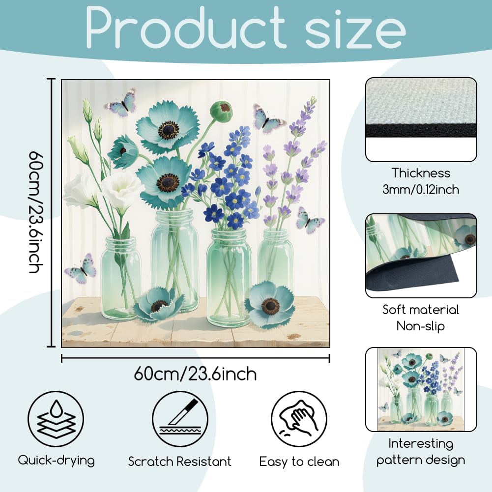 Lavender Mason Jar Laundry Room Washer Dryer Dust Cover Mat 23.6x23.6inch Papaver Washing Machine Top Protector Pad Retro Lavender