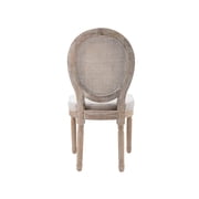 Guyou Farmhouse Dining Chairs Set of 2, French Wooden Country Upholstered Linen Oval Side Chair with Round Rattan Back for Restaurant Living Room Kitchen Dining Room, Beige