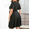 thumbnail image 6 of up to 60% off Gifts Usmixi Dresses for Women 2023 Tie Waist Flowy Pleated Swing Plus Size Knee-Length Dresses Short Sleeve V-Neck Solid Summer Midi Formal Dress Black xxxxl, 6 of 7