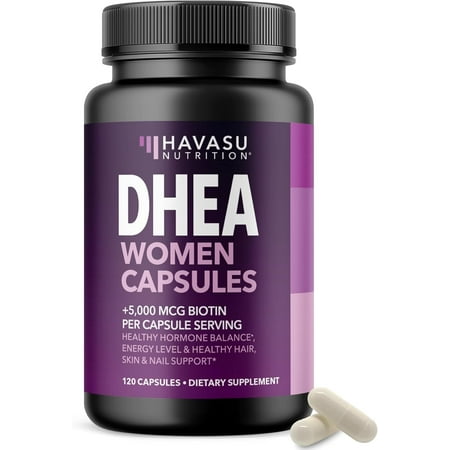 Havasu Nutrition DHEA Women Capsules with 5000mcg Biotin for Hormone Balance, 120 Count