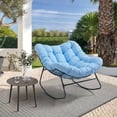 thumbnail image 3 of Dovov Oversized Papasan Rocking Chair, Indoor Outdoor Rocking Chair Patio Egg Chair with Cushion, Heavy Duty Steel Papasan Rocker Lounge Chair for Porch Balcony Nursery Living Room, Blue, 3 of 12