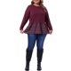 thumbnail image 2 of Tops de mujer plus size Agnes Orinda, blusa básica de manga larga con cuello redondo, peplum de patchwork a cuadros, color burdeos, talla 4X, 2 of 6