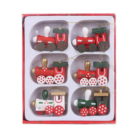 

ZTTD 6PCS Christmas Wooden Small Pendant Locomotive Pendant Set Hanging Ornaments Holiday Decoration Supplies A