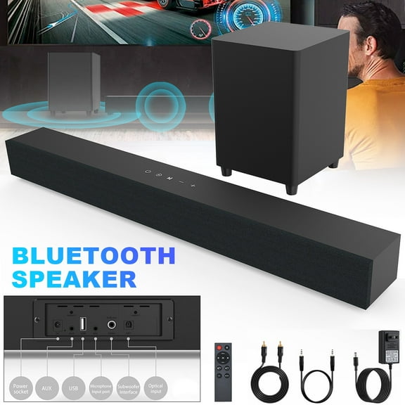 RIDWIND TV Soundbar with 4'' Subwoofer Bluetooth/Optical/AUX Connection Home Theater Surround Sound System for TV/PC/Gaming/Projector