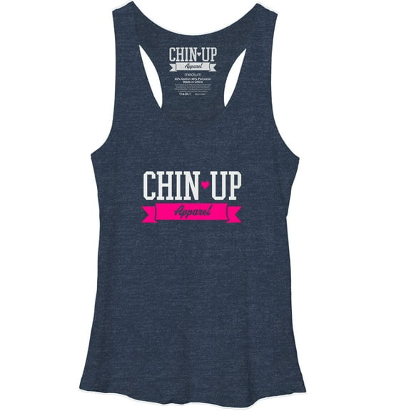 Women's CHIN UP Logo Ribbon Racerback Tank Top Navy Heather Medium