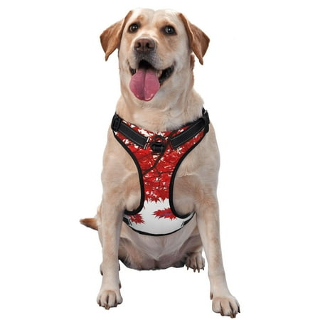 Adobk Red Maple Leaf Print No Pull Dog Harness 3 Snap Buckles Reflective Oxford No Choke Puppy Harness for Small Medium Large Dogs-Medium