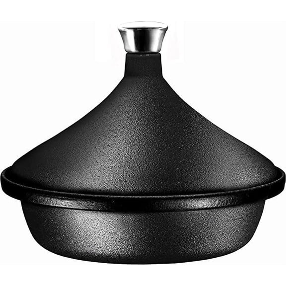 Bruntmor | Cast Iron Pre-Seasoned Tagine Pot Wcast Iron Lid 4 Quart Stove Safe