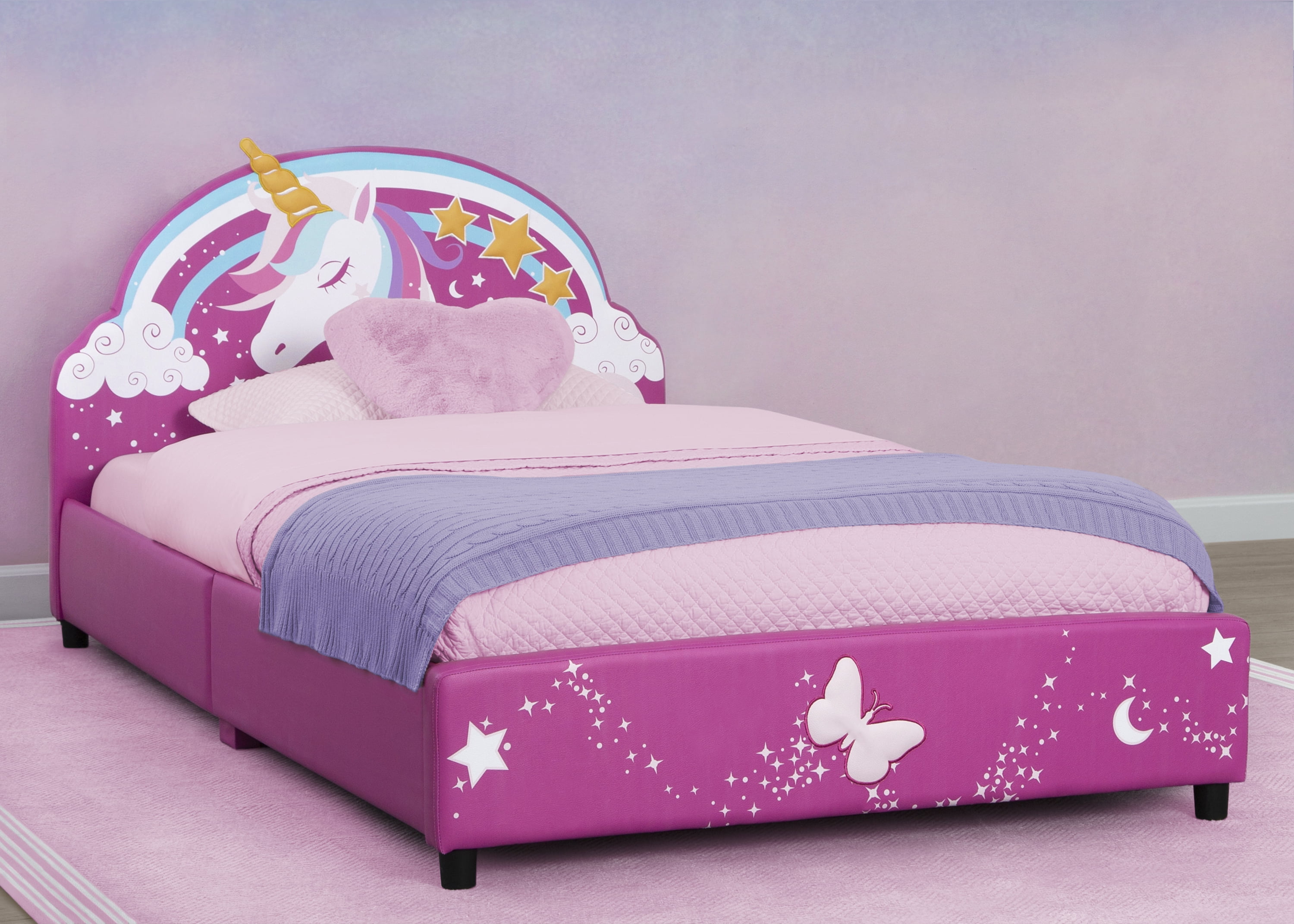 Delta Children Unicorn Upholstered Twin, Pink Twin Bed Frame