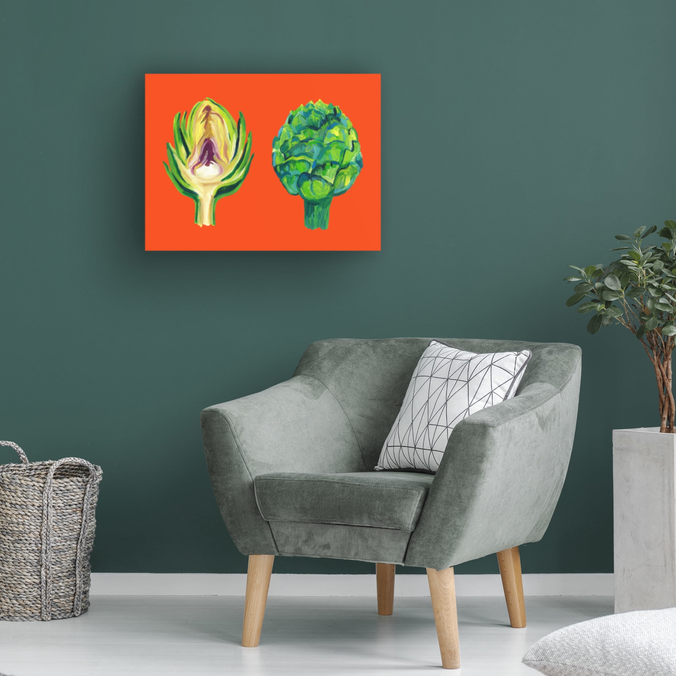 Trademark Fine Art Alice Straker Artichokes On Orange Canvas Wall Art