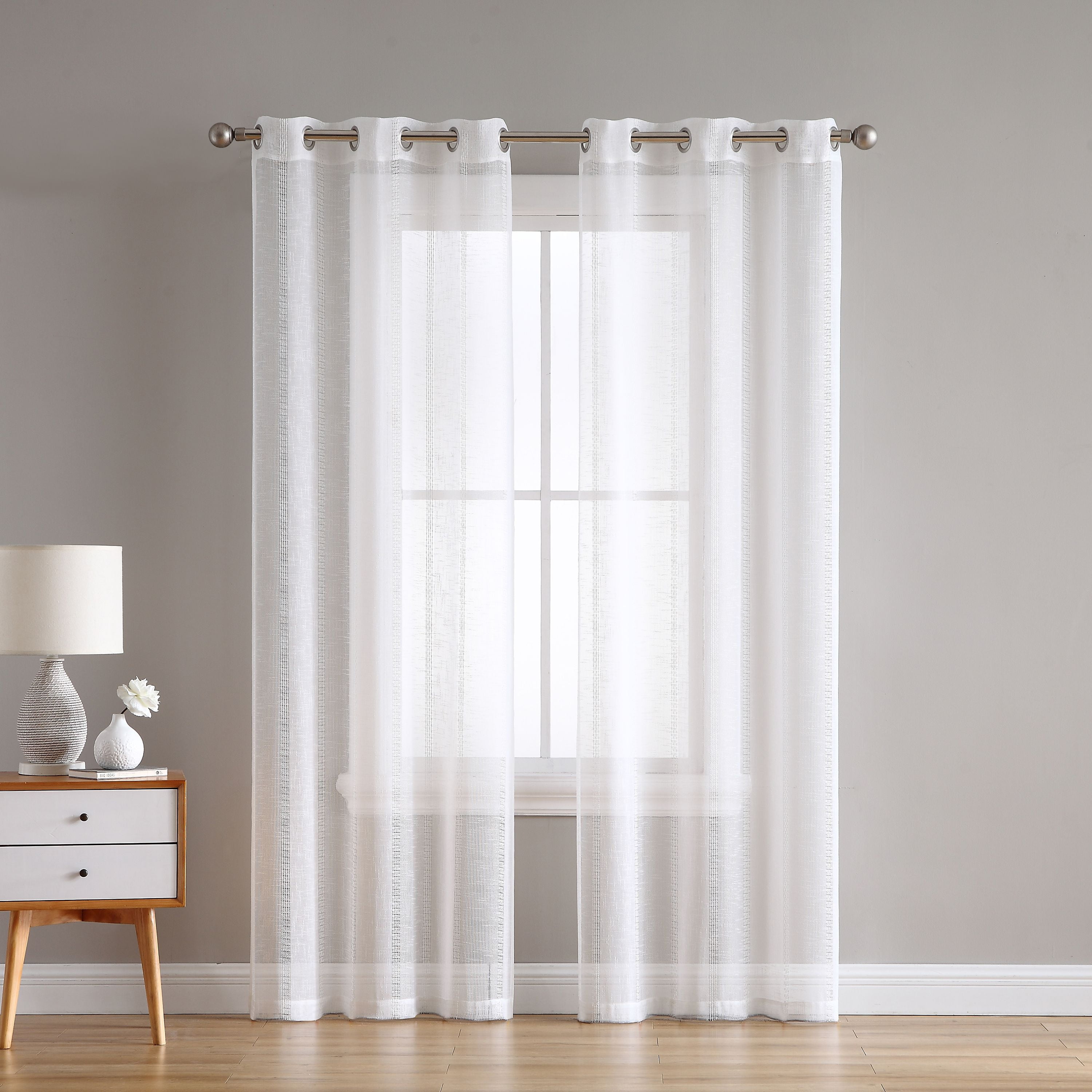 VCNY Home Hatfield Woven Sheer Stripe Grommet Curtain Panel Pair, 76 x