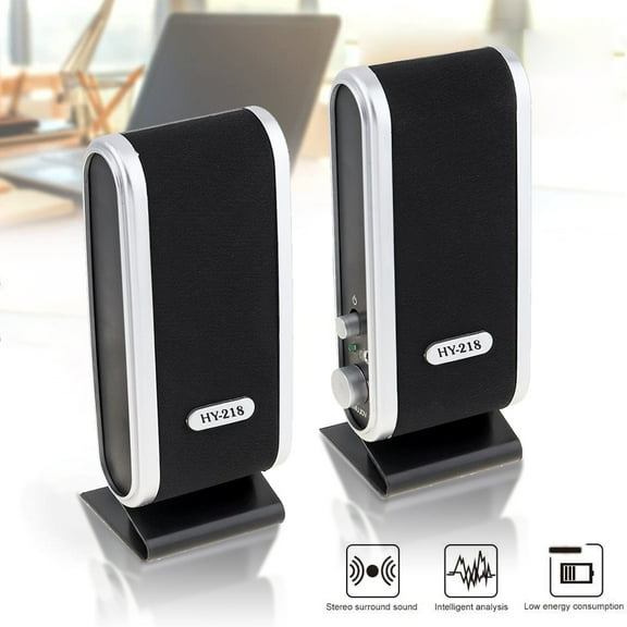 USB-Powered PC Computer Speakers;with 2.0CH Surround Sound, Wooden Wired LED Volume Control Mini Speaker for Multiple Devices, Black