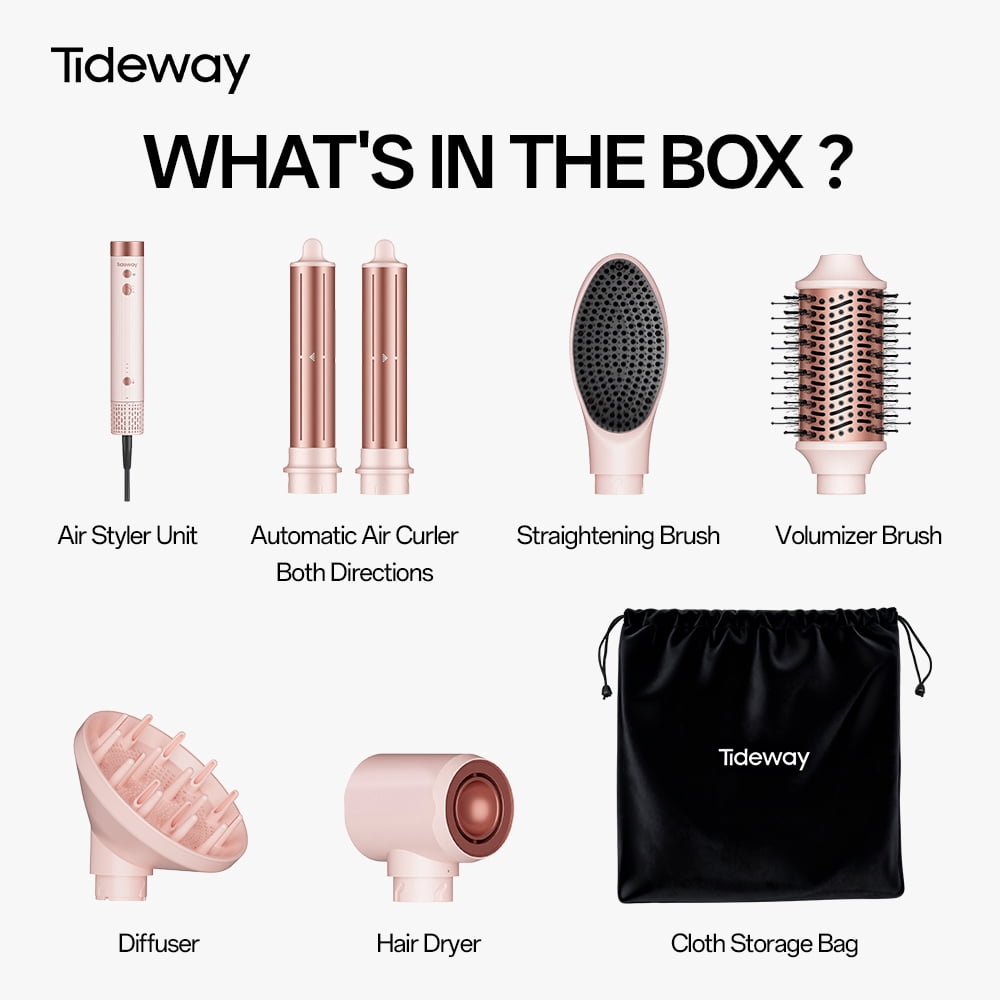 Tideway Prowaver 6-in-1 Hot Air Styler Wrap, Ionic Dual Voltage Hair Dryer & Blow Dryer Brush