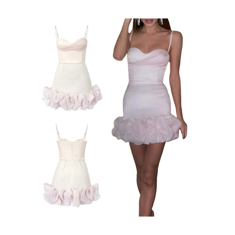 TFFR Women's Corset Mini Short Dress Sleeveless Spaghetti Strap 3D Ruffle  Hem Prom Night Out Dress 