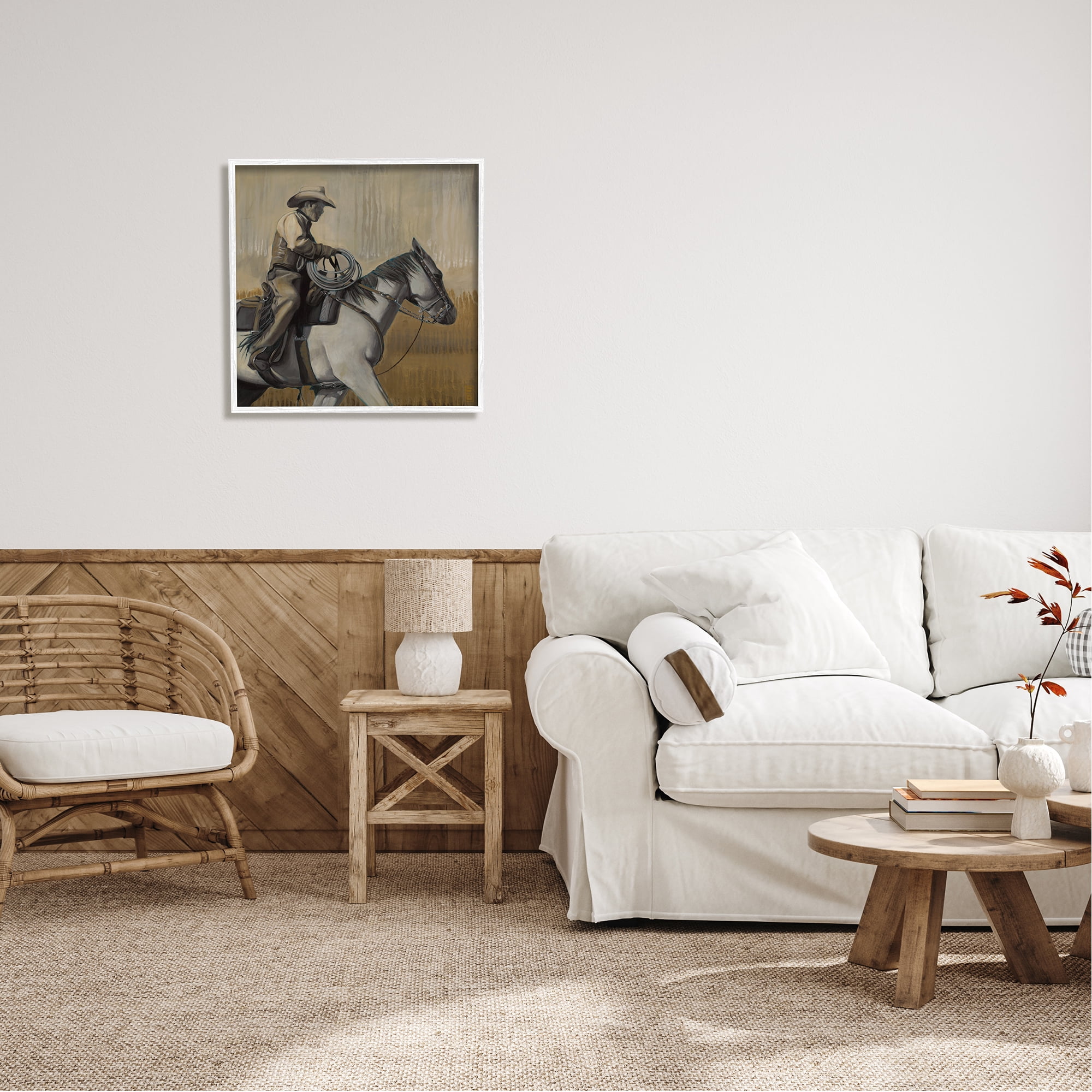 Stupell Industries Modern Cowboy Painting Animals & Insects Painting White Framed Art Print Wall Art, 24 x 24