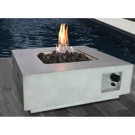 E-Western Fiber Reinforced Concrete Propane Gas Fire Pit Table - Outdoor Patio Fireplace, Rust-Resistant, 40,000 BTU, Gray, CHN Made