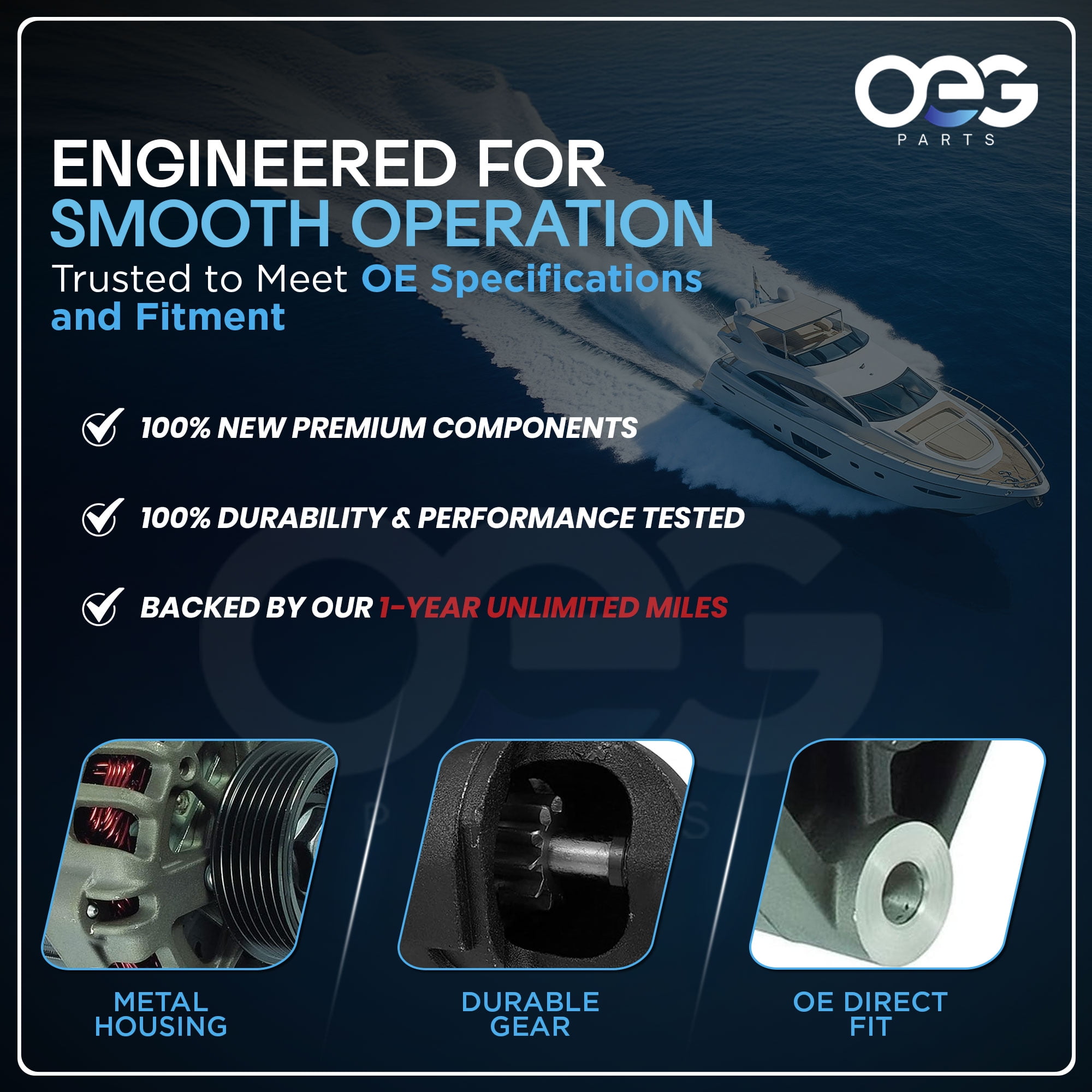 スターター SAEJ1171 PG260M 交換用 Mercruiser 3.0 1990-1998 OMC 1984-1996 ＆ Volva Penta 3.0 AQ BB 1973-1999 3850526 3854750 385582222222222 3856 003 9 OEG Parts New Starter SAEJ1171 PG260M Replacement For Mercruiser