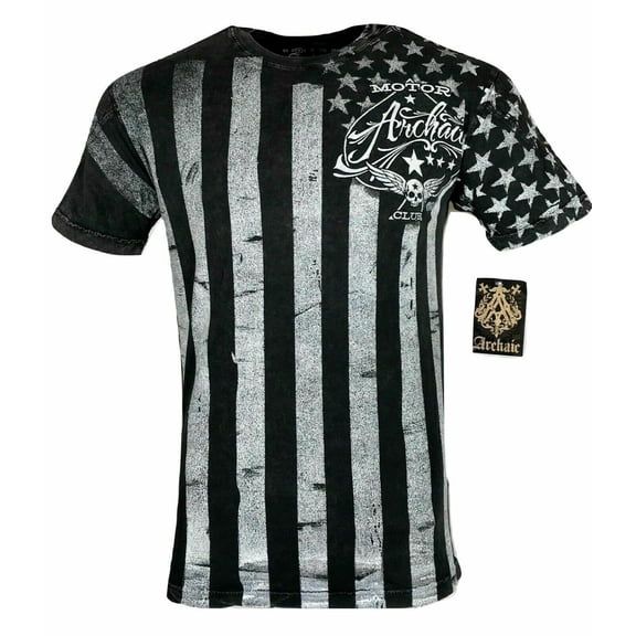 ARCHAIC by AFFLICTION Men's T-Shirt NATION Skull Wings US Flag MMA Biker