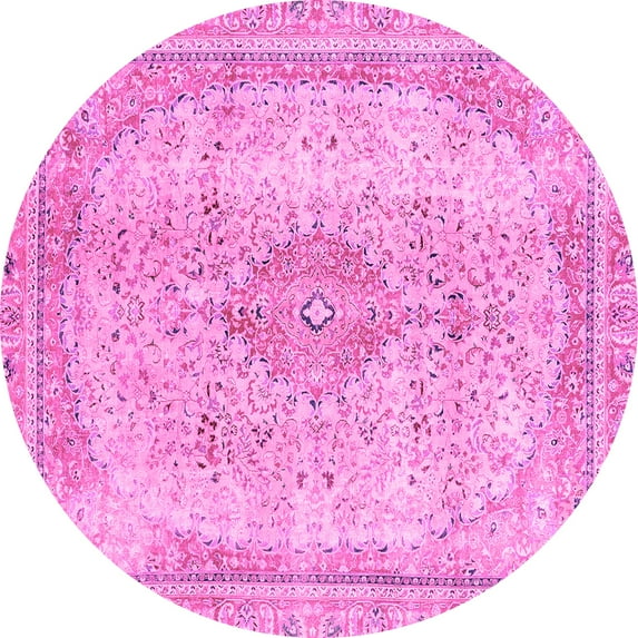 Ahgly Company Indoor Round Abstract Pink Modern Area Rugs, 4' Round