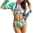 thumbnail image 1 of Conjunto de traje de baño Nikou 3 piezas cuello alto estampado ajustado manga larga color verde L, 1 of 6