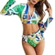 thumbnail image 1 of Conjunto de traje de baño de 3 piezas Nikou Estampado ajustado manga larga color verde M, 1 of 6