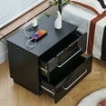 thumbnail image 4 of Side Table With Charging Station LED Modern High Gloss End Table Nightstand with Storage Drawer Handle Smooth Slide Rail Black, 4 of 9