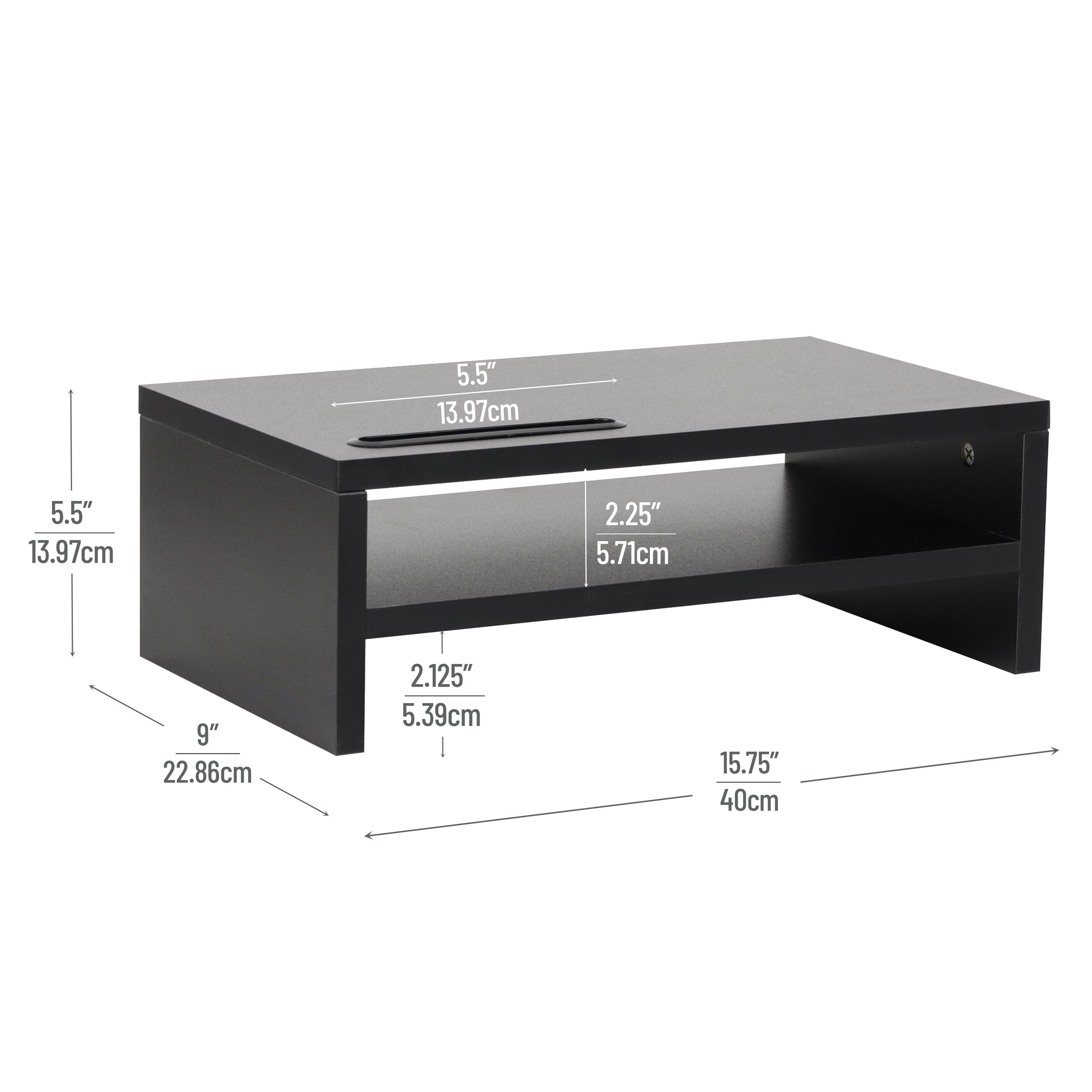 Mind Reader Monitor Stand with Phone Slot and Storage Shelf, Desktop Riser, 88 lb Capacity, MDF Wood, Black