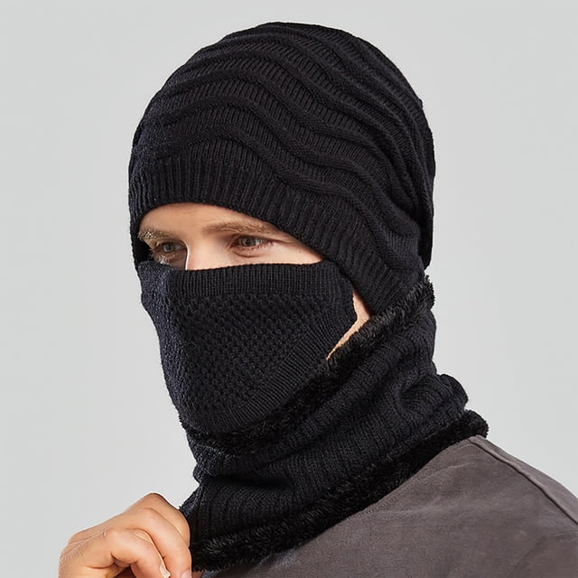 Gorro de lana de Color degradado para otoño e invierno, protección para los oídos gruesa y cálida, gorro de punto a prueba de frío, conjunto de máscara y babero Pompotops qyievc149