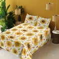 thumbnail image 2 of Ambesonne Sunflower Fitted & Flat Sheet with Sham 3 Pcs Set, Vintage Fall Leaves Print, Twin, Marigold Mustard and White, 2 of 5