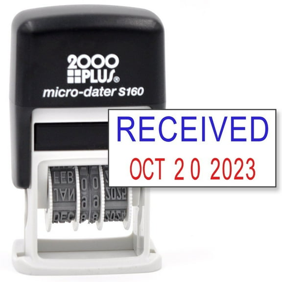 Cosco 2000 PLUS Self-Inking Rubber Date Office Stamp with RECEIVED Phrase BLUE INK & Date RED INK (Micro-Dater 160), 12-Year Band