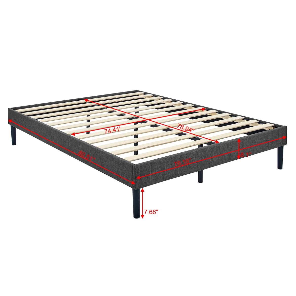 Gewnee KING Size Platform Bed Frame with Wood Slats & Center Support Leg,Under-Bed Clearance for Robot Vacuum,No Box Spring Needed.Gray