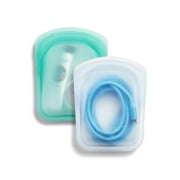 Stasher Premium Food-Safe Reusable Silicone Pocket Travel Bags, 2 Pack, Clear + Aqua, 4 oz