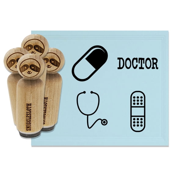 Medical Doctor MD Stethoscope Bandage Pill Rubber Stamp Set for Scrapbooking Crafting Stamping - Small 3/4 Inch
