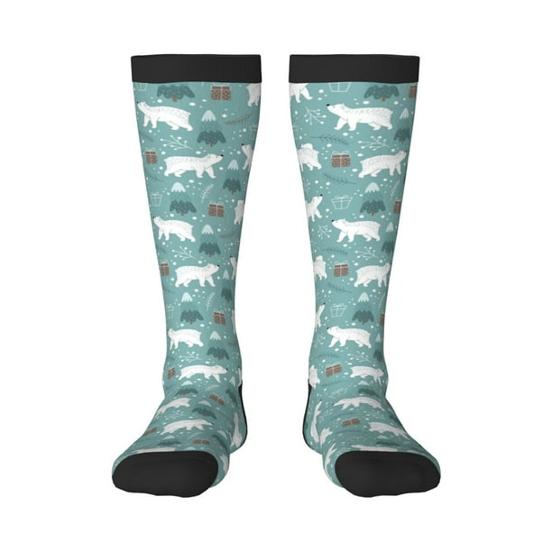 Fotbe whiter Snow bear Print Calcetas Divertidas Estampadas para Hombre y Mujer, Calcetas de Algodón hasta la Rodilla para Caminar, Correr, Enfermería y Embarazo