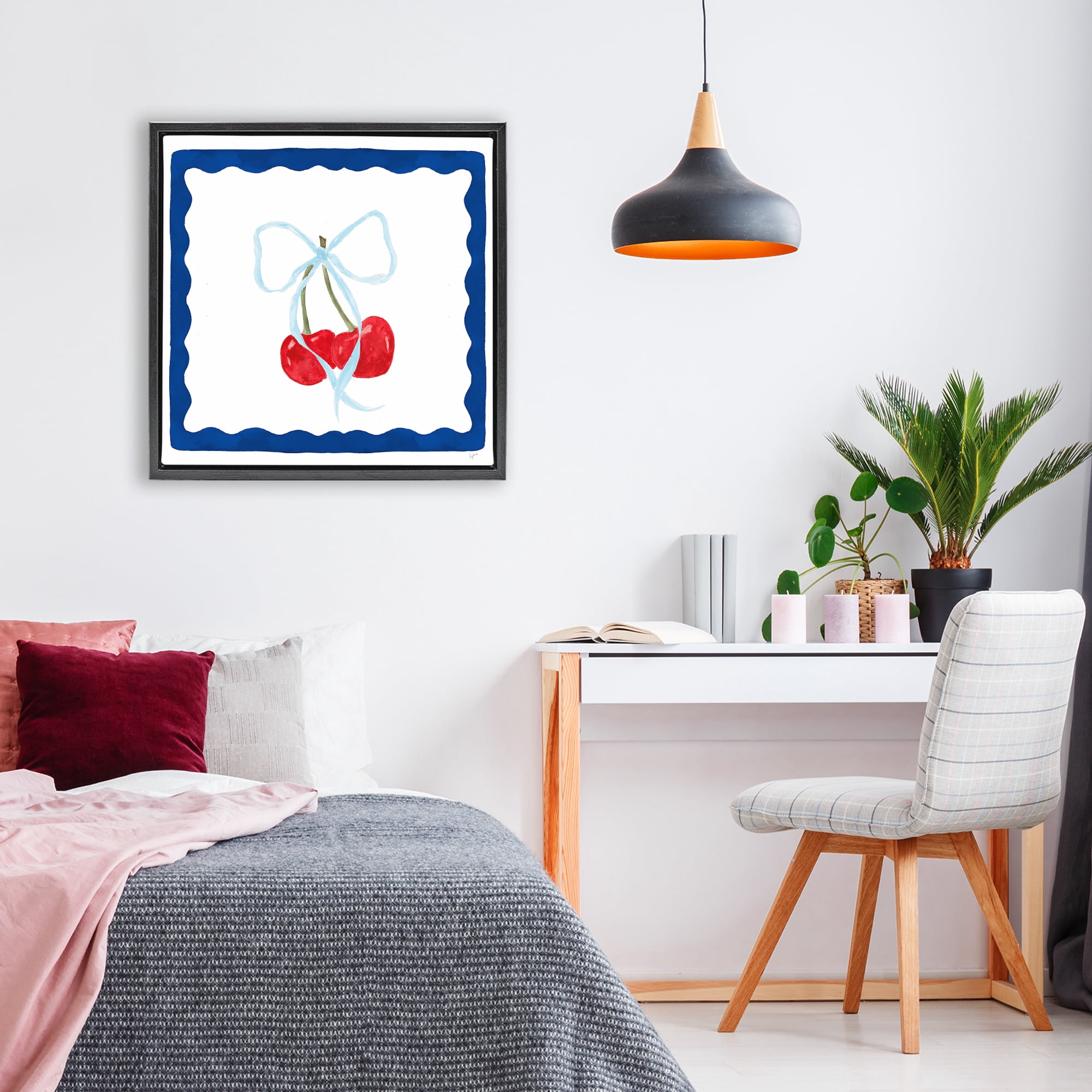 Stupell Industries Summer Bordered Cherries Black Framed Floater Canvas Wall Art, design by Lucille Price