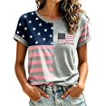 thumbnail image 2 of Women's Casual Breast Cancer Awareness T-Shirt, Pink Ribbon American Flag Graphic Tee, Women's Crew Neck Short Sleeve Printed T-Shirt for Daily Wear, October Campaign Support Grey M, 2 of 4