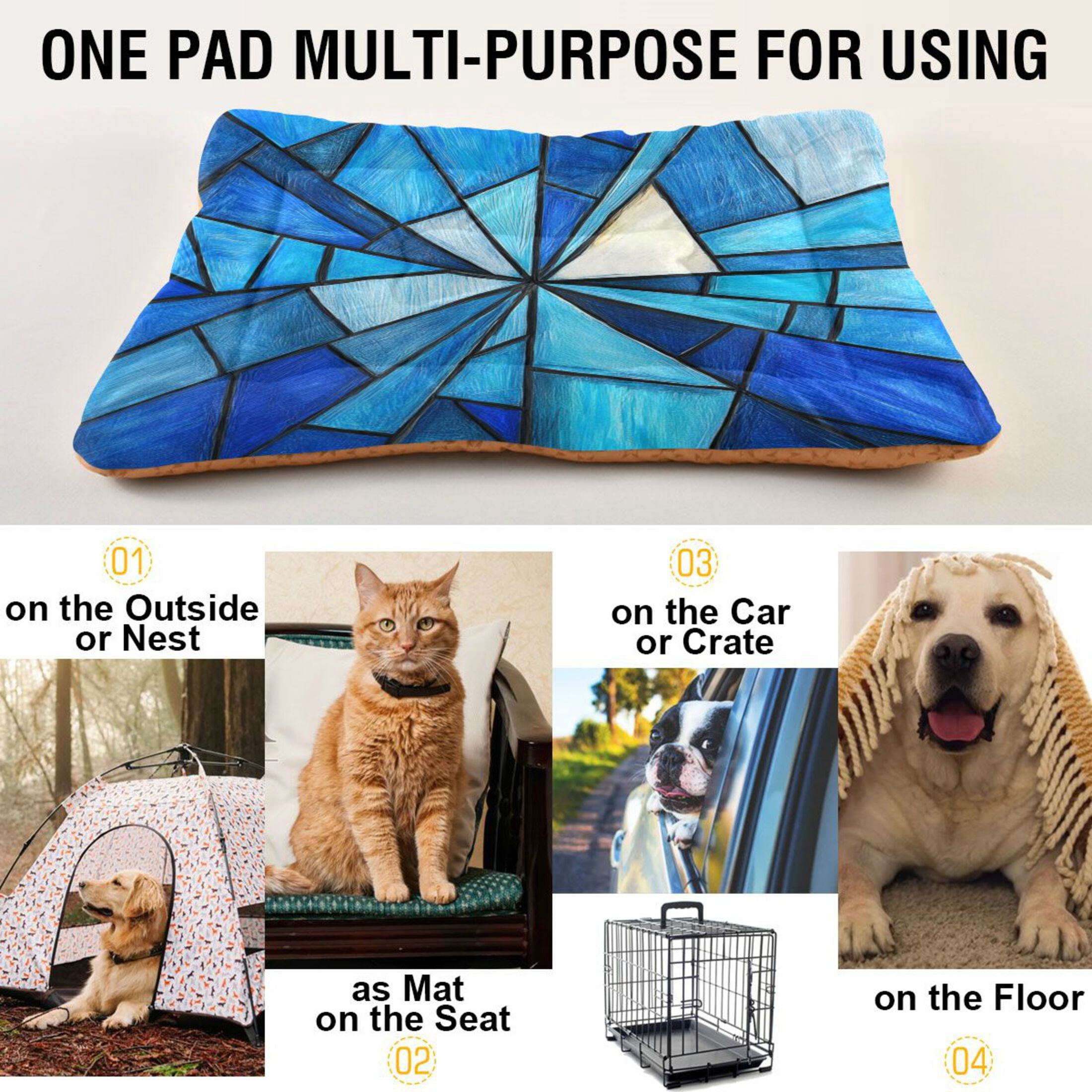 Qxltty Blue Irregular Glass Ped Pad Wear-resistant and Hard to Bite Through Sleeping Pad for Small Medium Large Dogs Winter Pet Bed 36×24in