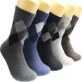 thumbnail image 2 of 5 Pairs Men's Socks Fashion Diamond Pattern Elastic Warm Knit Socks Crew Socks, 2 of 10