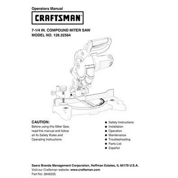 Instruction Manual ONLY for Craftsman 126.32564 Miter Saw Owners Instruction Manual REPRINT